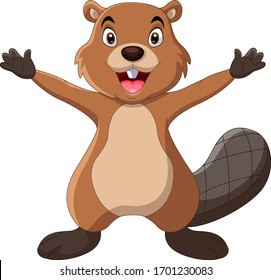 Cartoon funny beaver pose waving