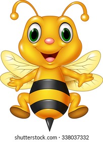 Cartoon funny bee flying. isolated on white background 