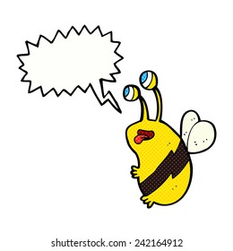 abeja graciosa de dibujos animados con burbuja de habla