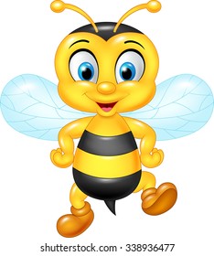 Cartoon funny bees. Isolated on white background