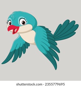 Cartoon funny bird flying isolated