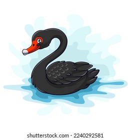 Cartoon funny black swan isolated on white background