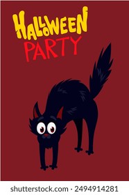 Cartoon funny black witch cat vector illustration isolated.