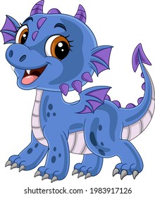 Cartoon funny blue baby dragon posing