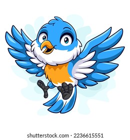 Cartoon funny blue bird isolated on white background