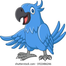 Cartoon funny blue macaw isolated on white background