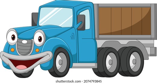 Cartoon funny blue truck character