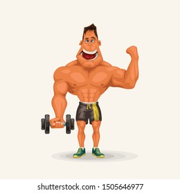 cartoon funny bodybuilder pumping biceps