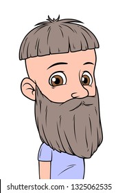 Cartoon funny boy character with big beard. Isolated on white background. Vector icon avatar.