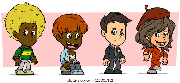 Cartoon funny boy and girl characters. Vol. 5. Police sheriff, Singer and Dancer. Vector icons set.