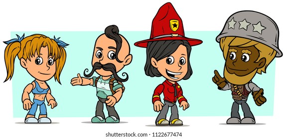 Cartoon funny boy and girl characters. Vol. 23. Ranger, soldier and cossack. Vector icons set