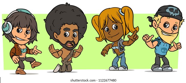 Cartoon funny boy and girl characters. Vol. 27. Biker, wildman and dancer. Vector icons set