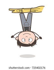 Cartoon Funny Boy Hanging Upside Down Vector Illustration