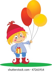 Cartoon funny boy with present