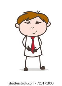 Cartoon Funny Boy Smiling Slightly Vector Illustration