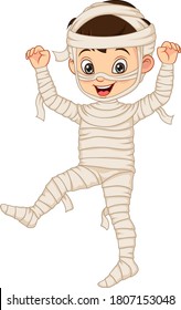 Cartoon funny boy wearing in mummy costume