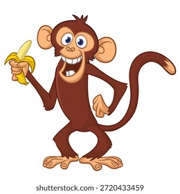 Chimpanzé de macaco marrom engraçado de pé. Ilustração vetorial isolada no branco