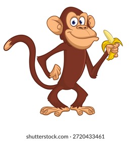 Chimpanzé de macaco marrom engraçado de pé. Ilustração vetorial isolada no branco