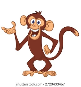 Chimpanzé de macaco marrom engraçado de pé. Ilustração vetorial isolada no branco