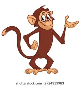 Chimpanzé de macaco marrom engraçado de pé. Ilustração vetorial isolada no branco