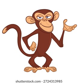 Chimpanzé de macaco marrom engraçado de pé. Ilustração vetorial isolada no branco