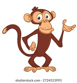 Chimpanzé de macaco marrom engraçado de pé. Ilustração vetorial isolada no branco