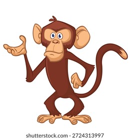 Chimpanzé de macaco marrom engraçado de pé. Ilustração vetorial isolada no branco