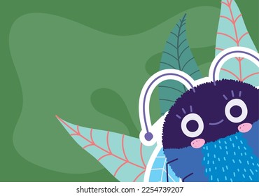 cartoon funny bug and foliage