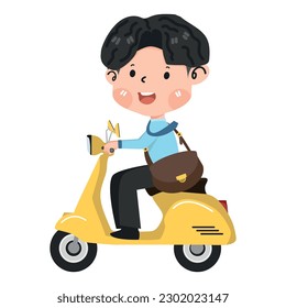  Cartoon funny Businessman riding motorcycle