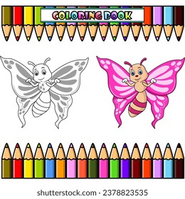 Cartoon funny butterfly for coloring book