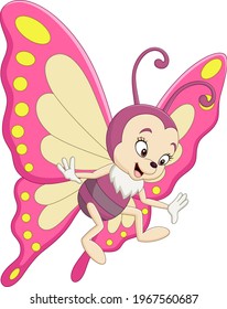 Cartoon funny butterfly on white background