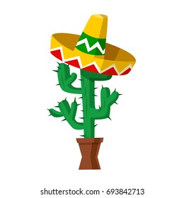 Cartoon Funny cactus In The Mexican Hat Sombrero