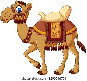 Cartoon funny camel with saddlery