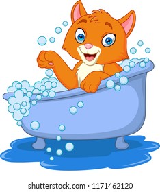 Cartoon funny cat bathing time