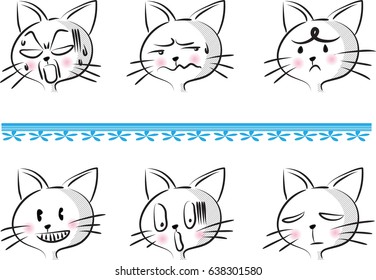 cartoon funny cat face set