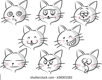 cartoon funny cat face set