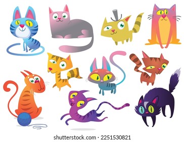 Cartoon funny cat. Fat striped cat illustration. Vector isolated cutout