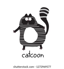 Cartoon funny cat like raccoon. Vector illustration for kids.