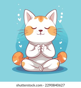 Cartoon funny cat mascot meditating vector illustration character concept animal icon isolated