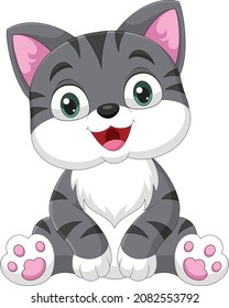 Cartoon funny cat sitting on white background