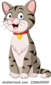 Cartoon funny cat sitting on white background