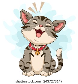 Cartoon funny cat sitting on white background