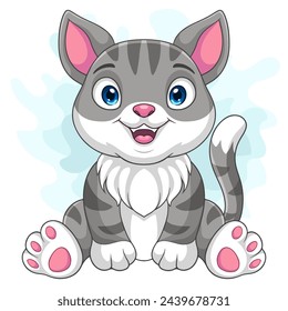 Cartoon funny cat sitting on white background