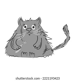 Cartoon funny cat. Vector illustration of a cute cat. Design elements for book illustrations, greeting cards, banners, invitations, business cards. For printing on T-shirts.