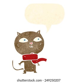 cartoon funny cat wearing scarf with speech bubble