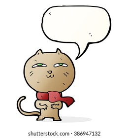cartoon funny cat wearing scarf with speech bubble