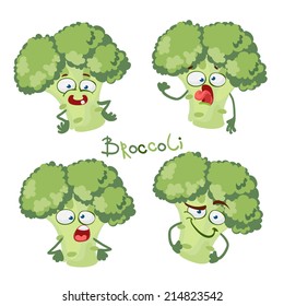 Cartoon funny character with many expressions of Broccoli