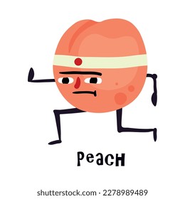 Cartoon funny character of peach doing karate vector illustration