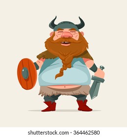 cartoon funny character, viking, vector illustration