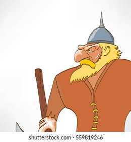 cartoon funny character, viking, vector illustration
